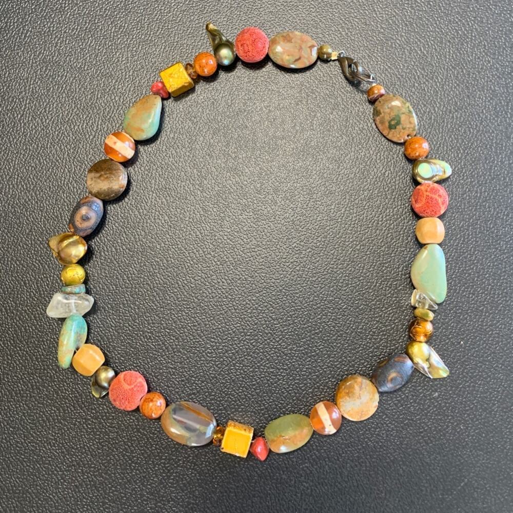Artisan Chunky Multi Gemstone Beaded Statement Necklace Mixed Stone OOAK Boho